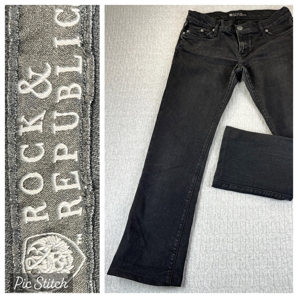 Rock Republic Bootcut Black Dress Jeans Women 29/28X28 1/2 Embellished Pockets